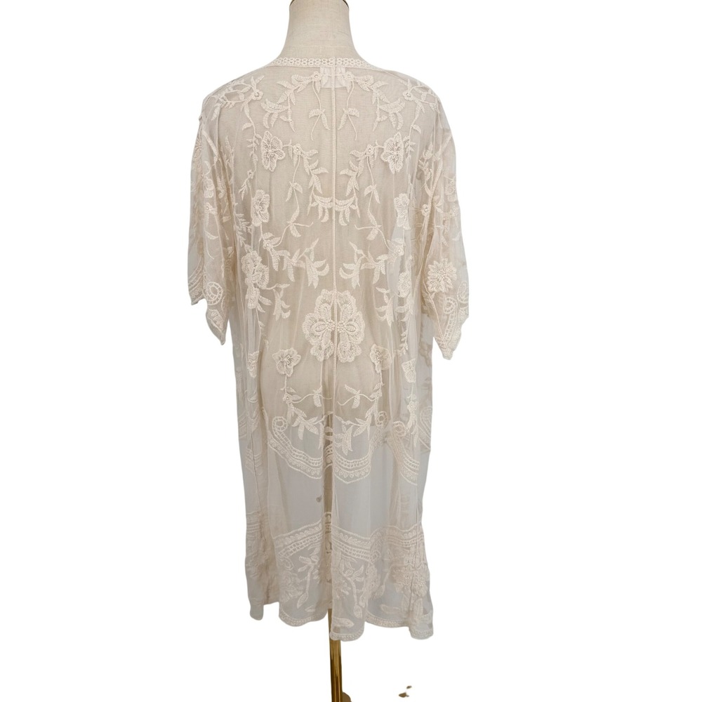 Sirenlily Embroidered Lace Duster S Cream Floral Mesh Maternity Beach Cover Up